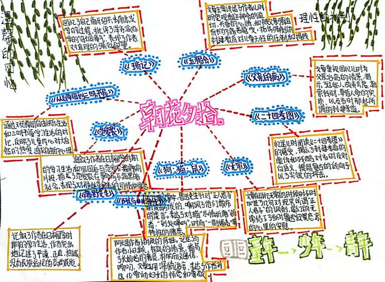 7305作者：卢依娜，介绍：思维导图像花朵，所有花瓣都欣然展开，那么多，好似作者鲁迅在书中写下的那许多怀念，那么多思索；有温馨，有理性批判。《朝花夕拾》也开放在了我心里。